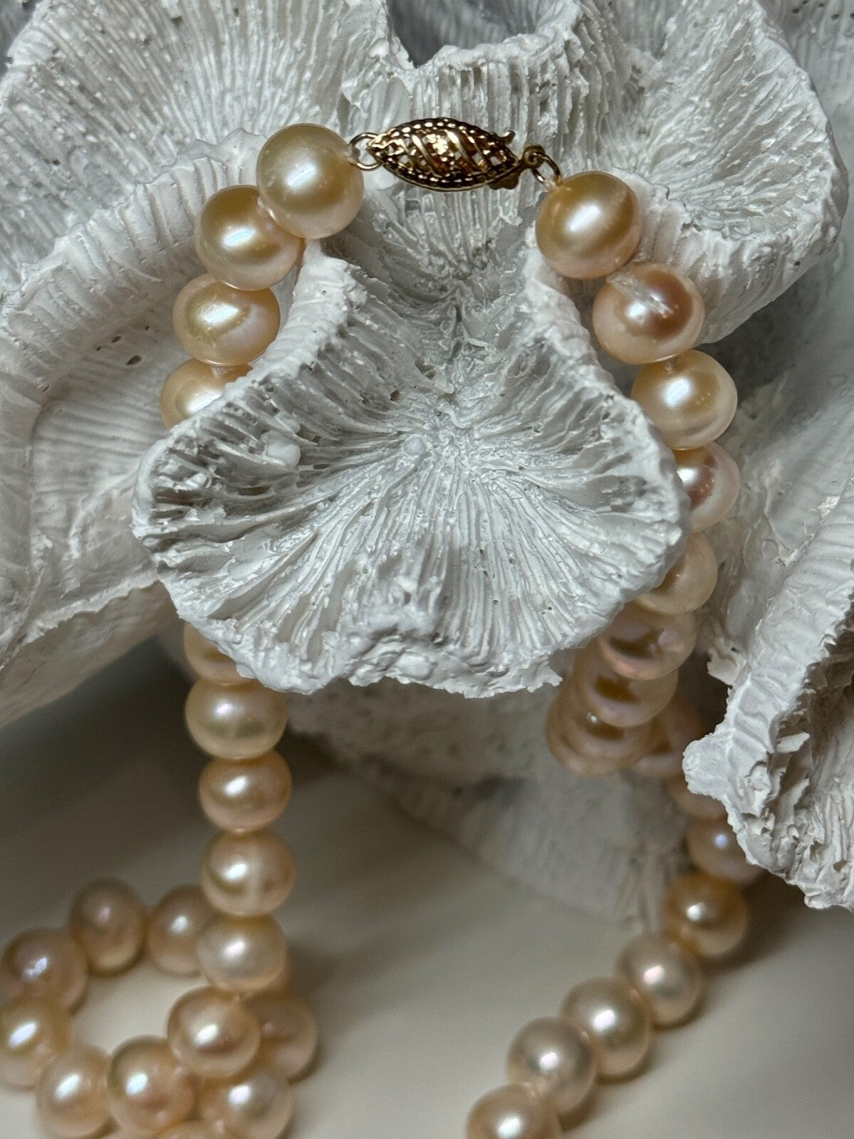 14K YELLOW GOLD CLASP FRESH WATER PINK PEARL NECKLACE 18 Inch