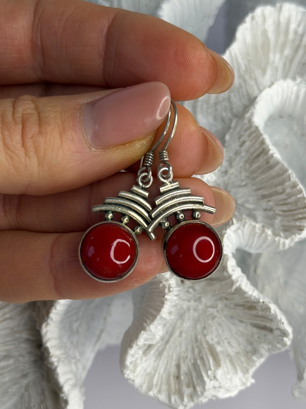 Vintage 925 Sterling Silver Carnelian Earrings
