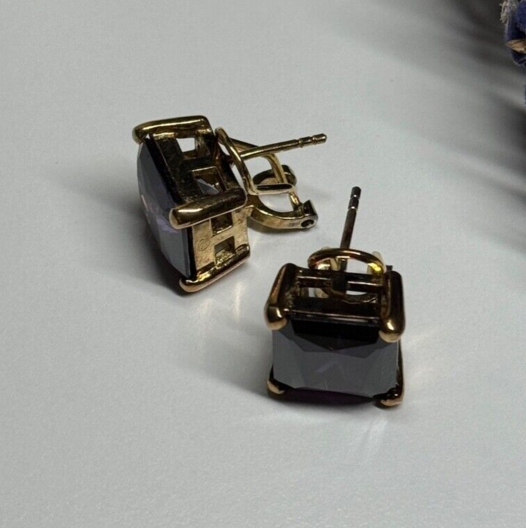 925 Sterling Silver Gold Plated Amethyst Earrings