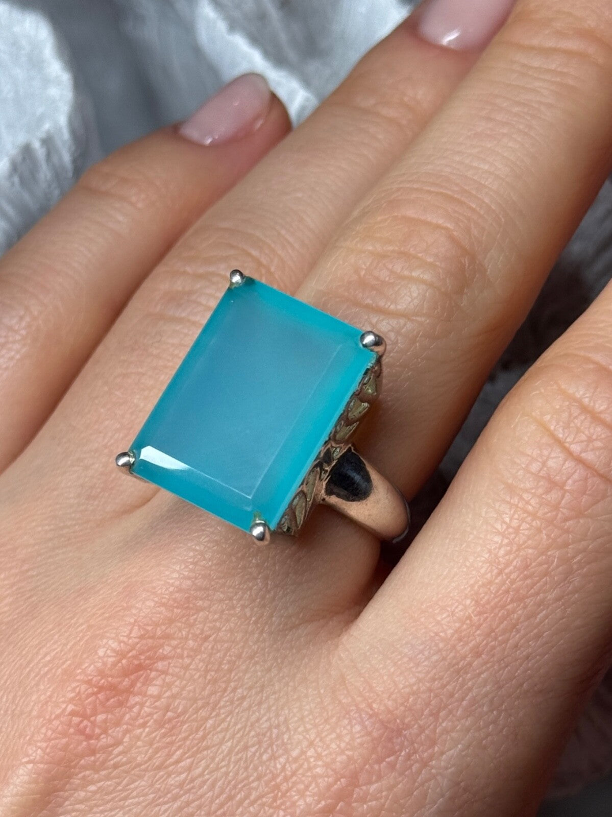 925 Sterling Silver Aquamarine Ring Size 7.5