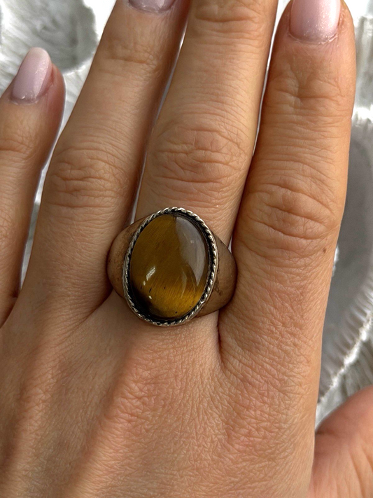 Vintage 925 Sterling Silver Tiger's Eye Ring Size 11.5