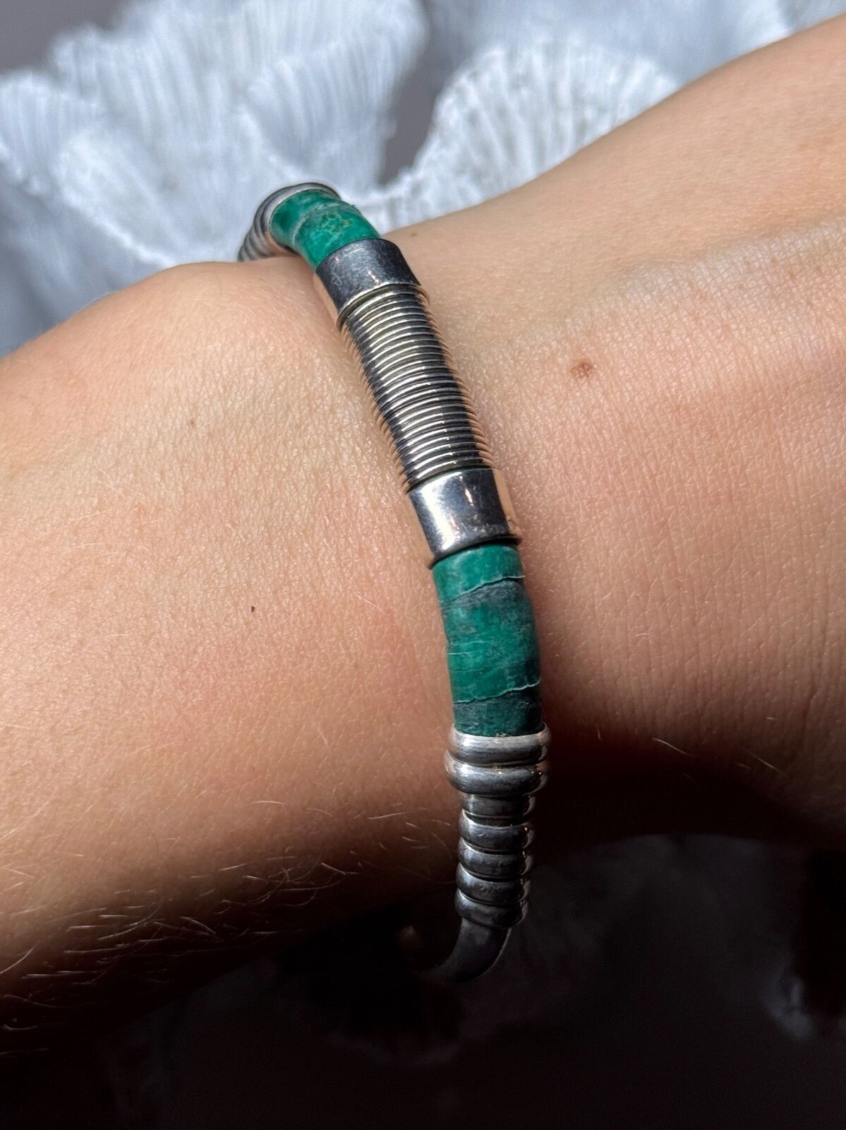 Vintage 925 Sterling Silver Malachite Bracelet