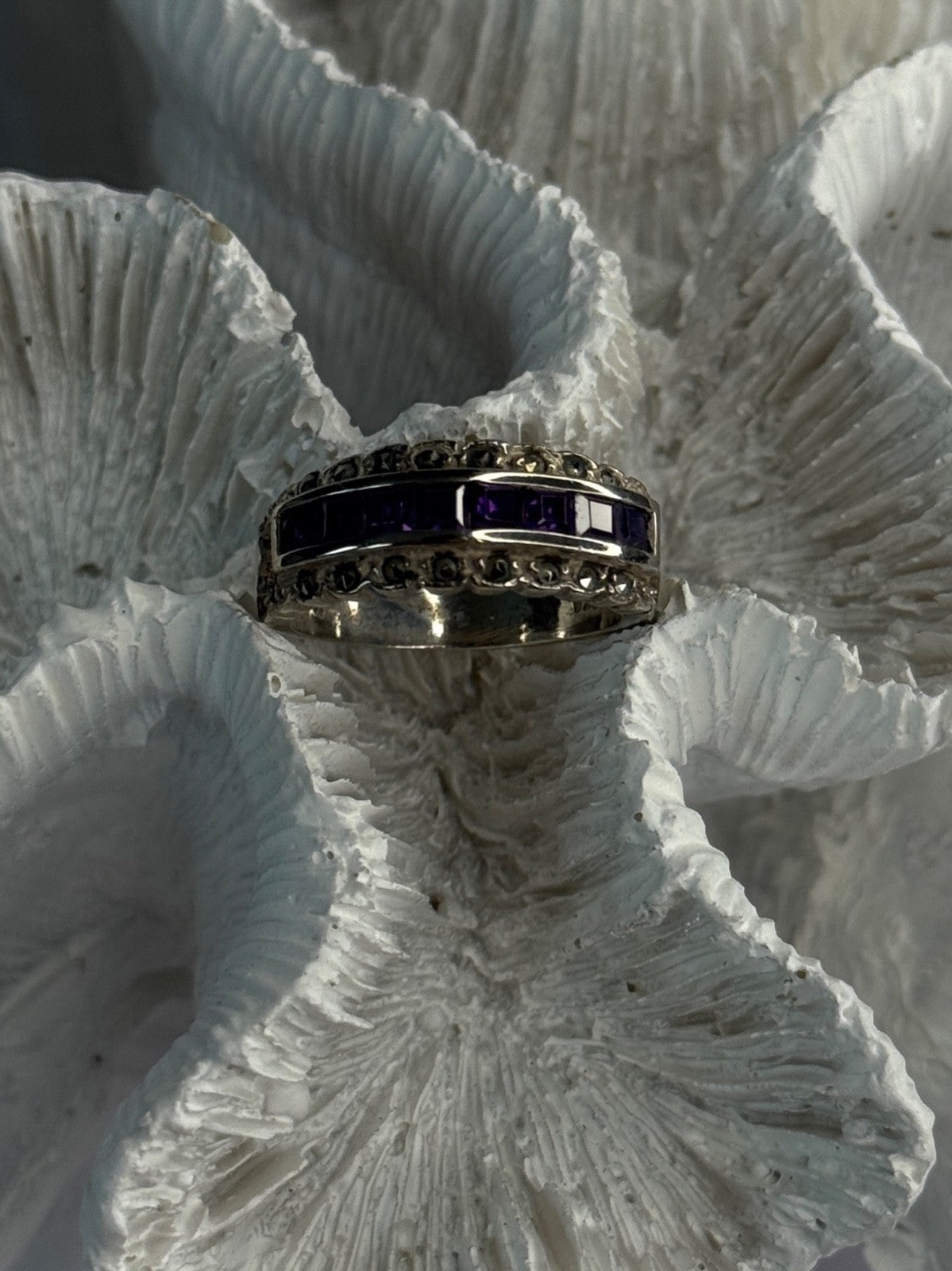 925 Sterling Silver Amethyst & Marcasite Ring Size 6