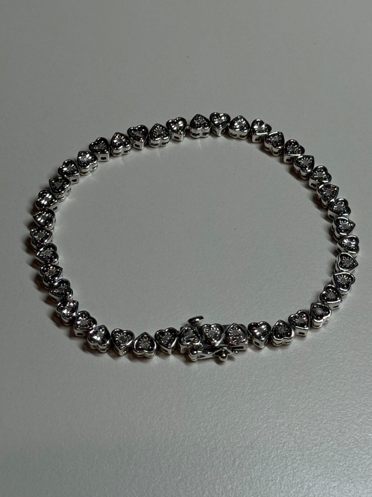 925 Sterling Silver White Sapphire Heart Bracelet Size 7 Inch
