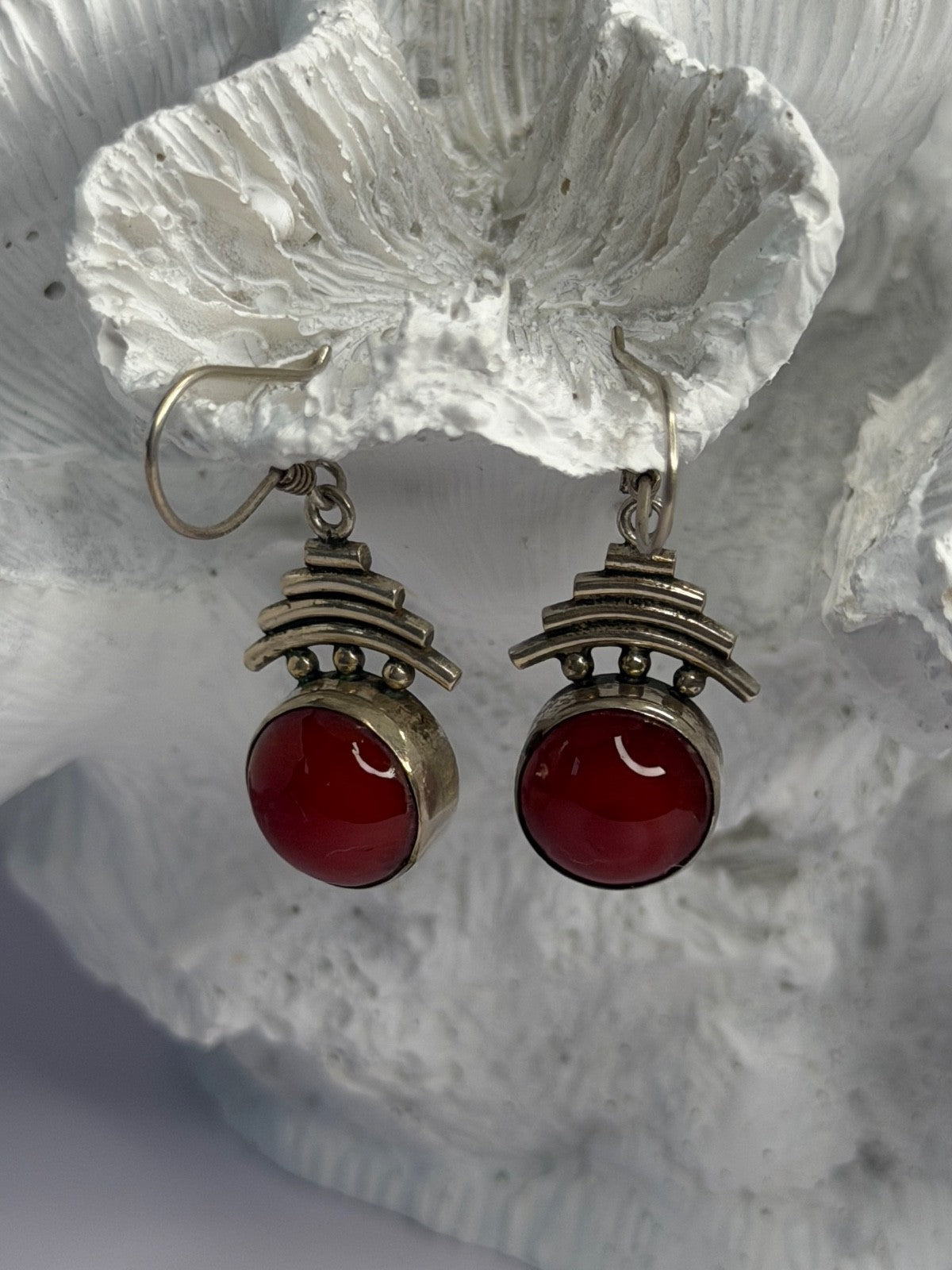 Vintage 925 Sterling Silver Carnelian Earrings