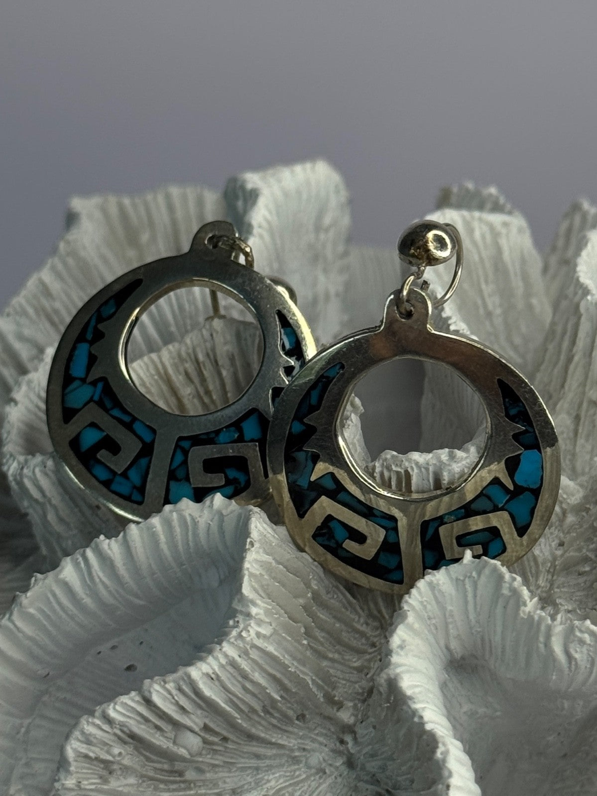 Vintage Mexico 925 Sterling Silver Turquoise Earrings Length 2 Inch