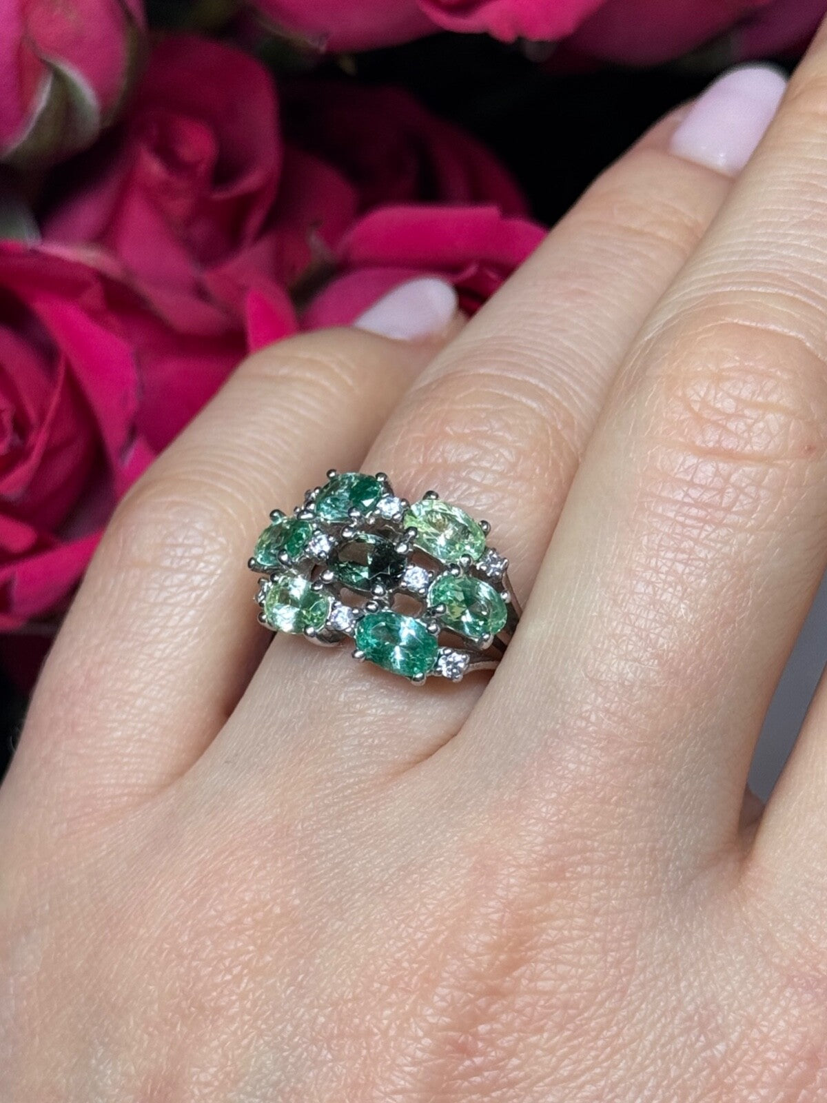 925 Sterling Silver Spinel & CZ Ring Size 6