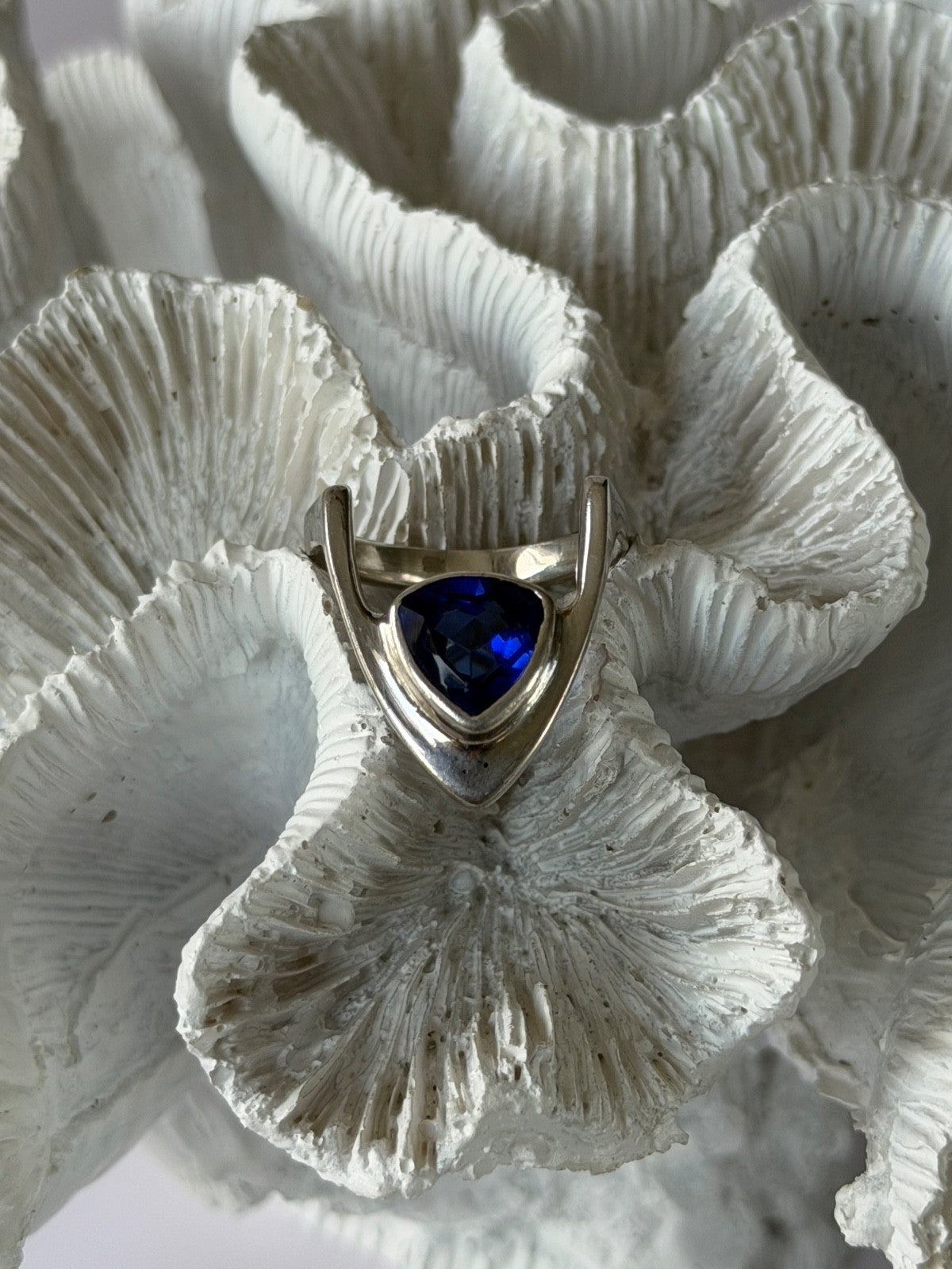 Handmade Custom 925 Sterling Silver Sapphire Ring Size 7.5