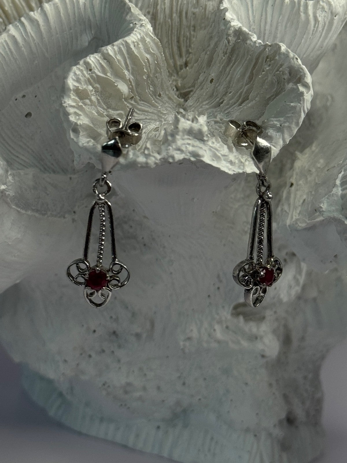 925 Sterling Silver Ruby Earrings Length 1.20 Inch