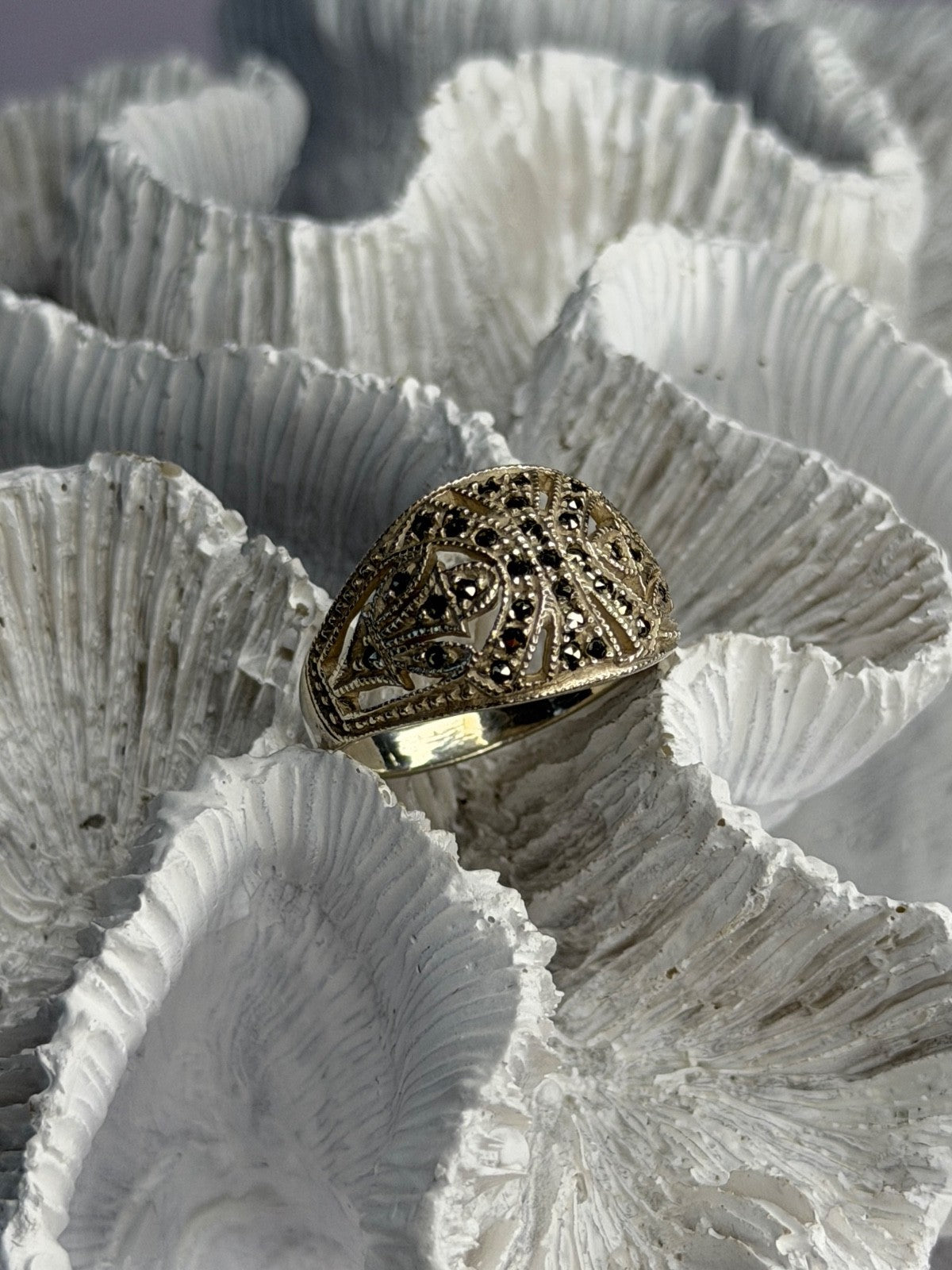 Vintage 925 Sterling Silver Marcasite Ring Size 10