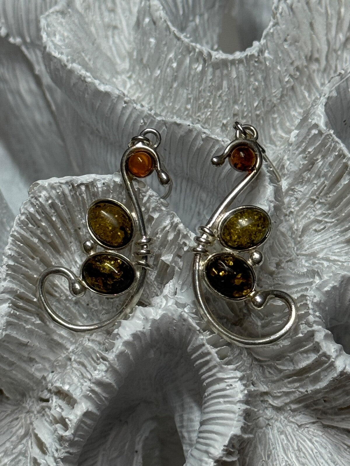 925 Sterling Silver Amber Earrings Length 2 Inch