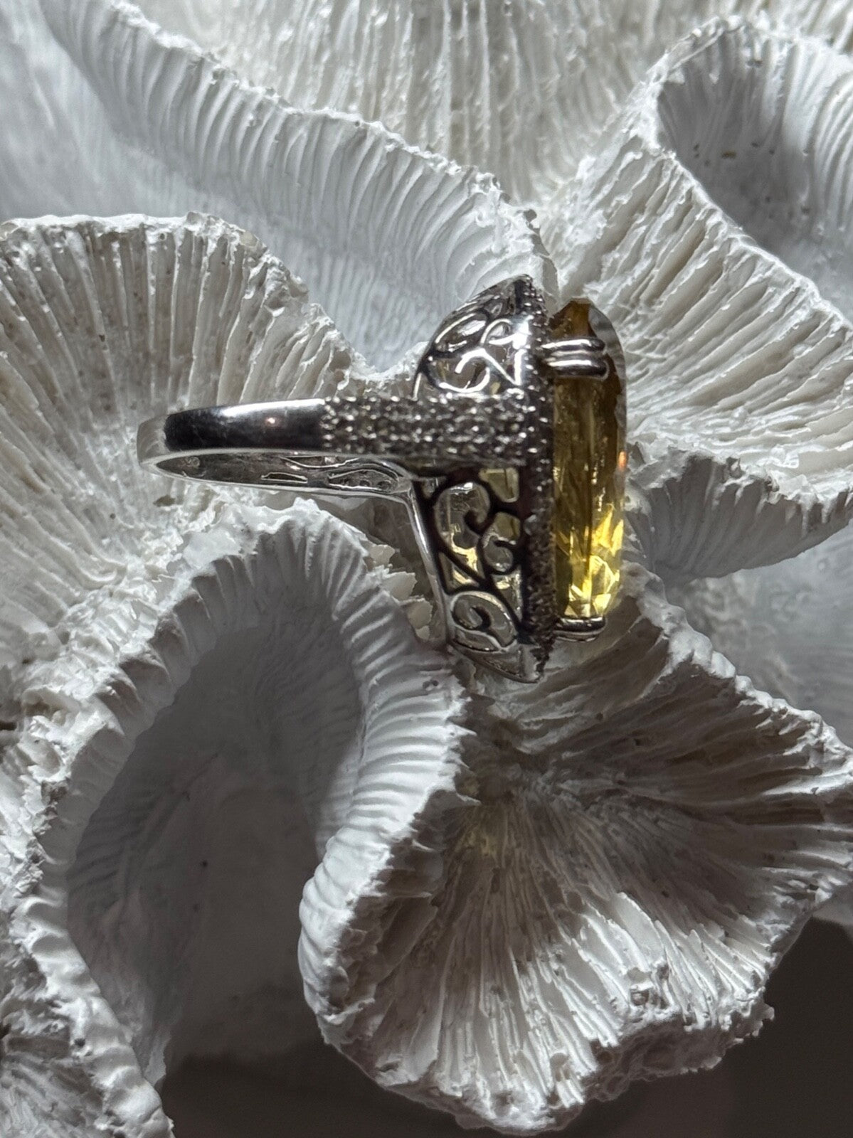 925 Sterling Silver Citrine & Beryl Ring Size 8.5