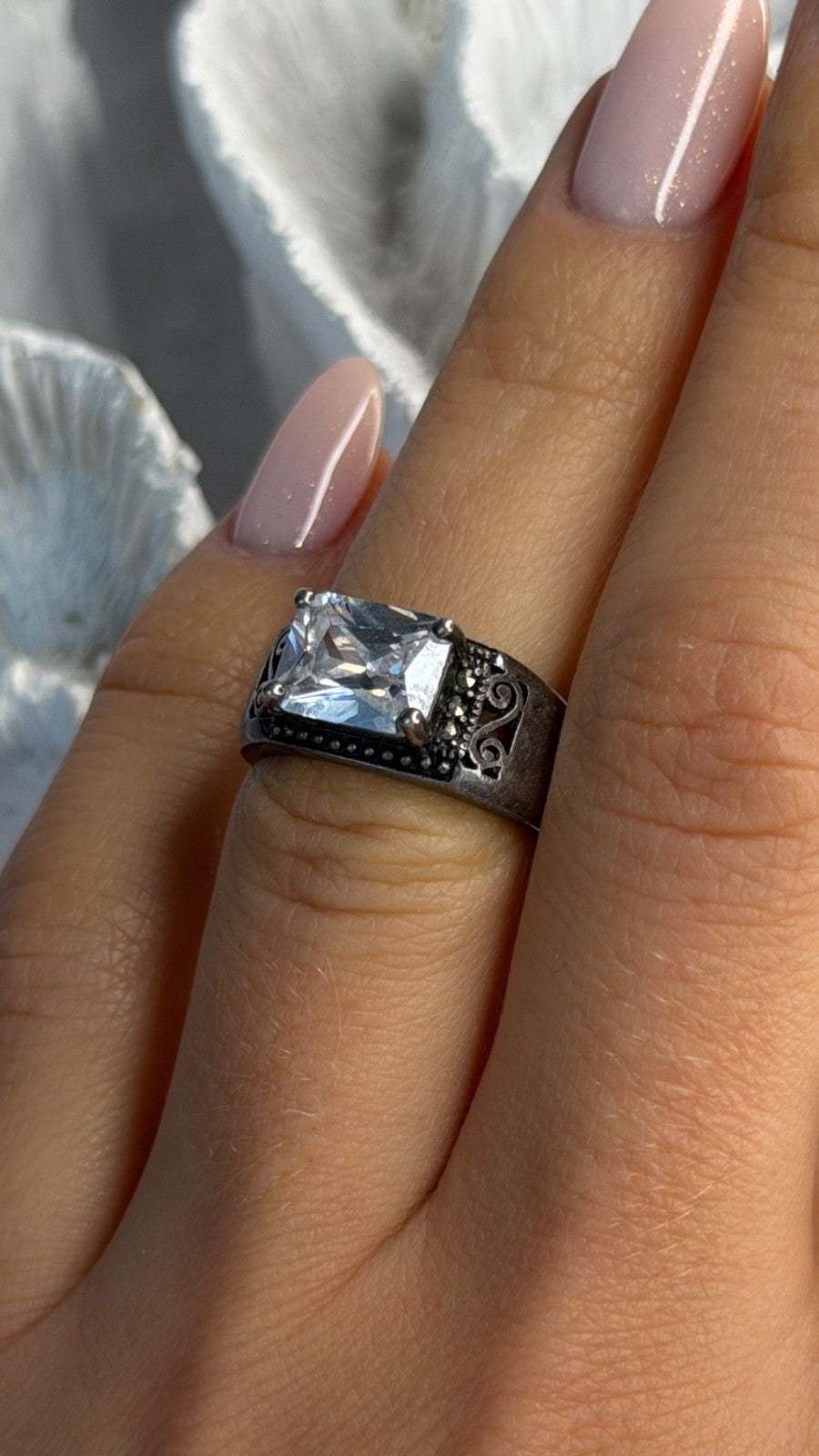 Vintage 925 Sterling Silver White Spinel Ring Size 6