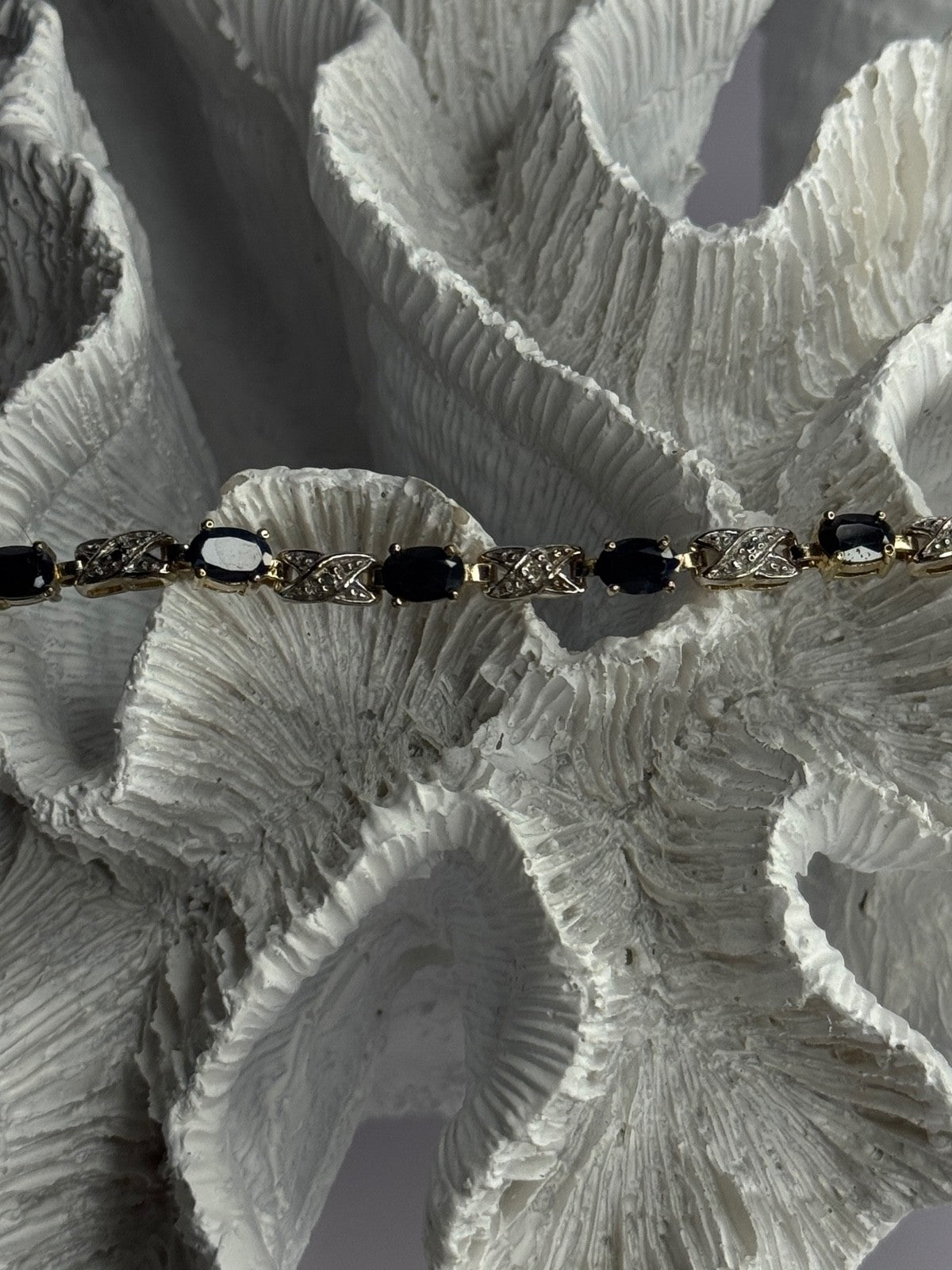 925 Sterling Silver Gold Plated Sapphire & Diamond Bracelet Length 7.5