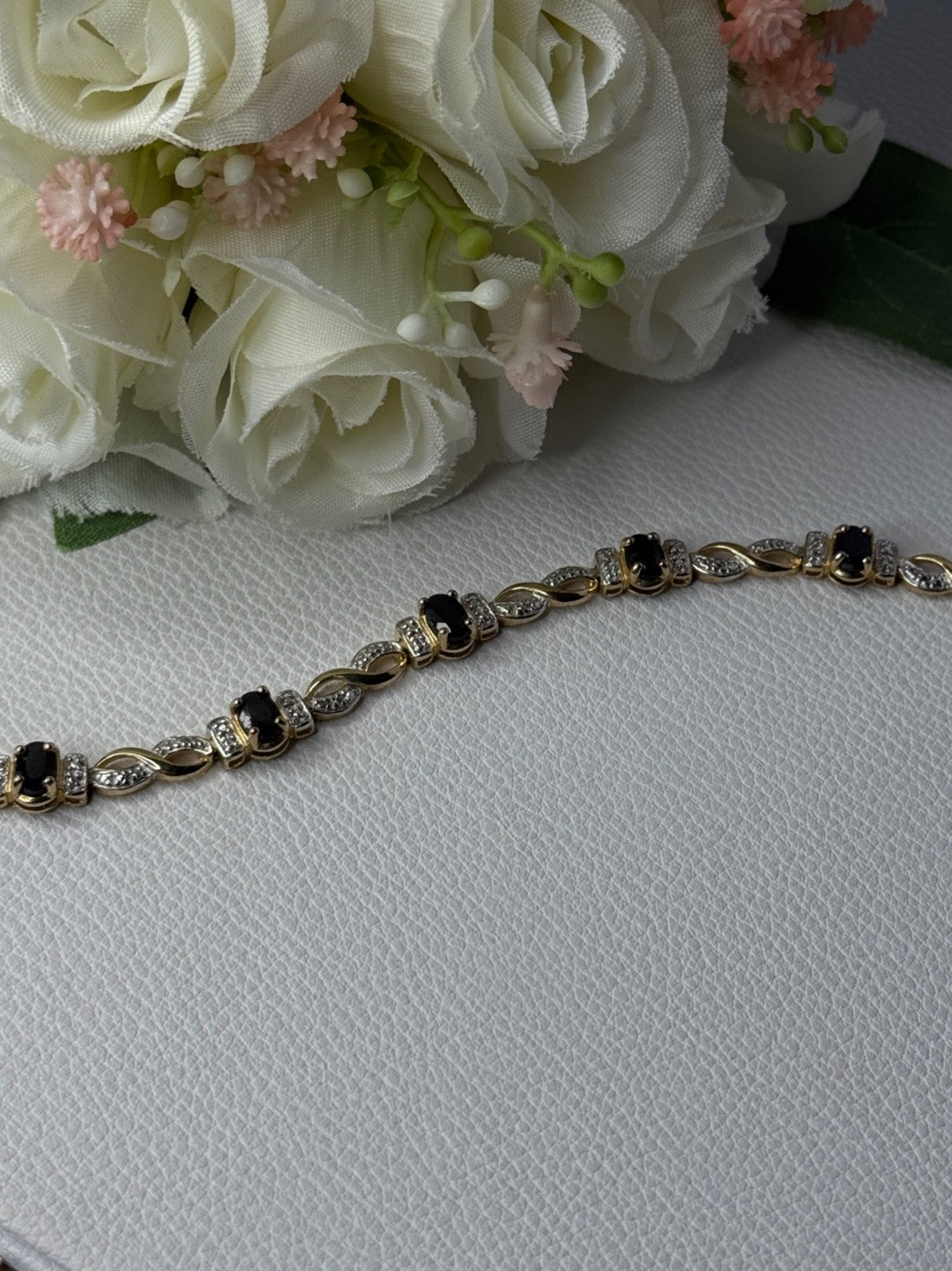 925 Sterling Silver Gold Plated Sapphire Bracelet Length 8.5 Inch