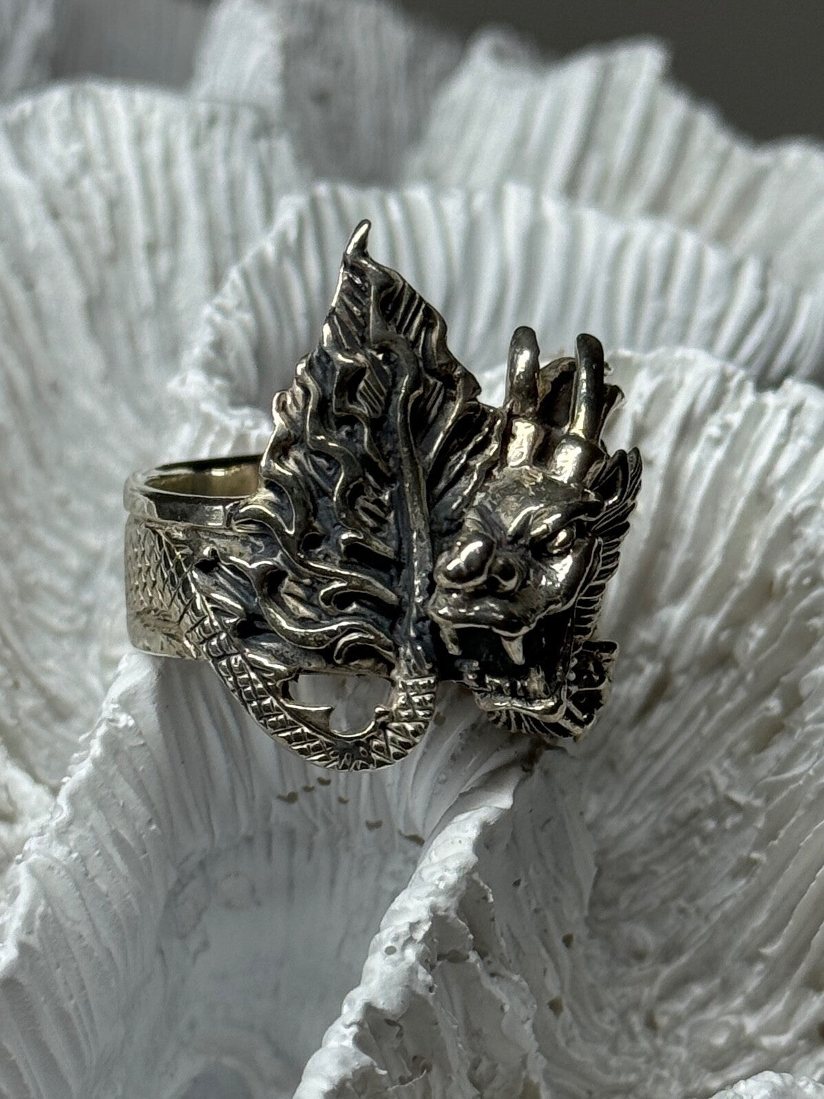 925 Sterling Silver Dragon Ring Size 9