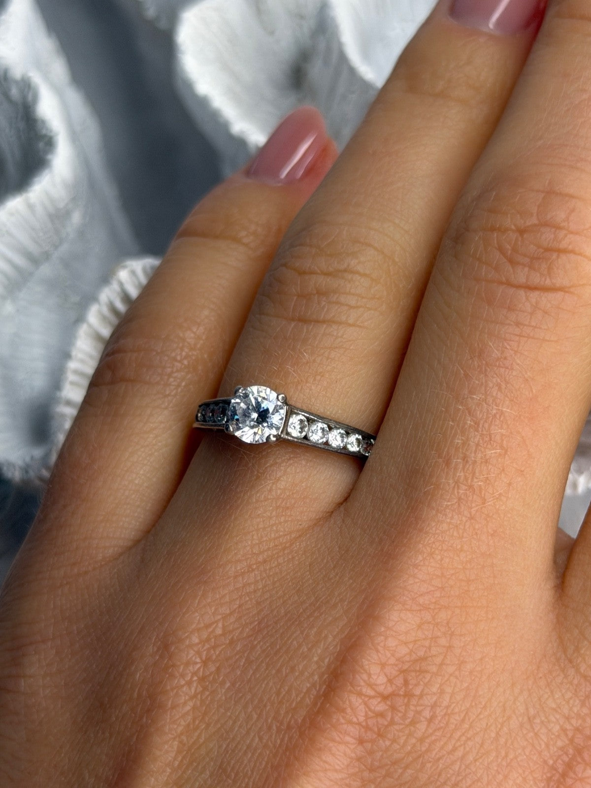 EC 925 Sterling Silver White Topaz Ring Size 7