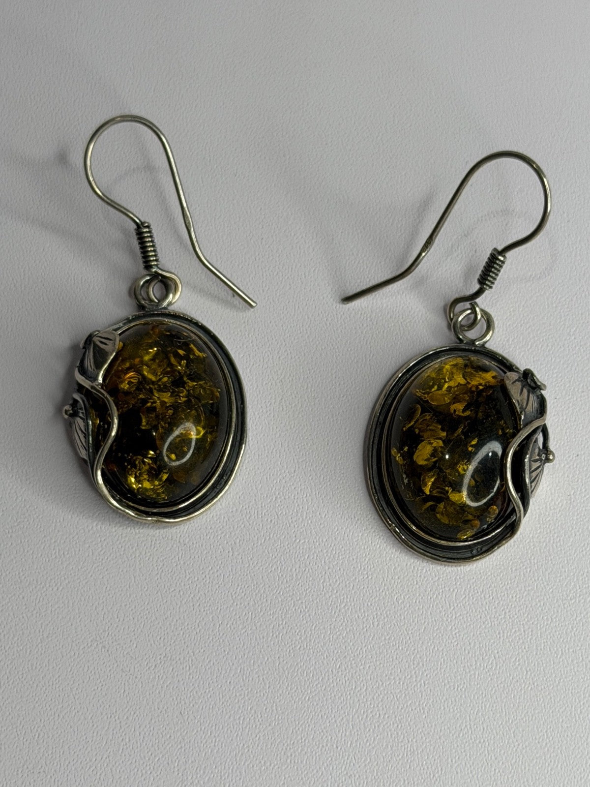 Vintage 925 Sterling Silver Amber Earrings