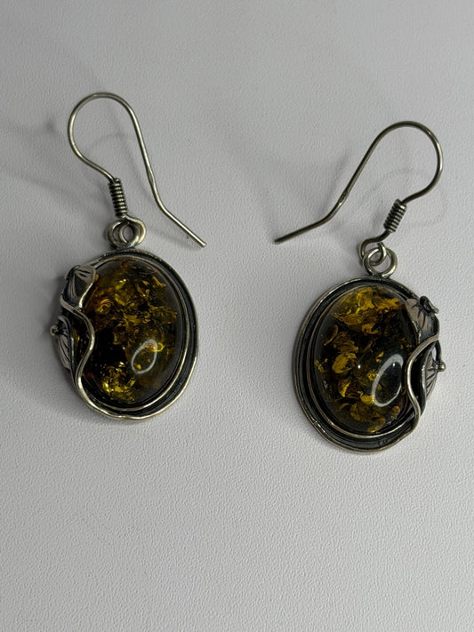 Vintage 925 Sterling Silver Amber Earrings