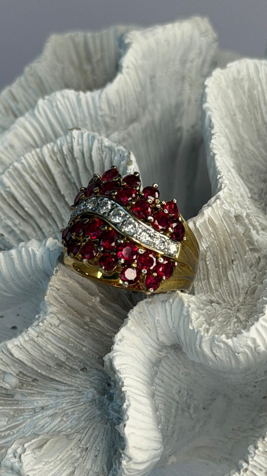 925 Sterling Silver Gold Plated Red & White Spinel Ring Size 9