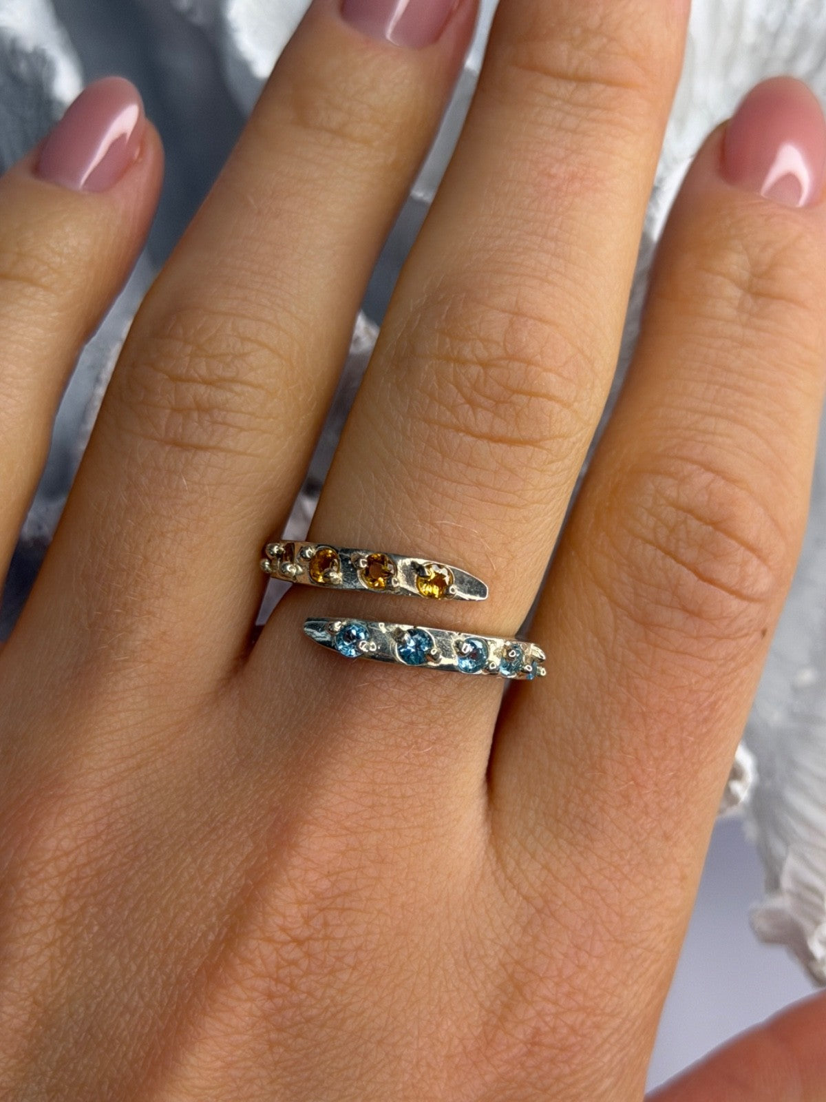 925 Sterling Silver Citrine & Topaz Ring Size 8