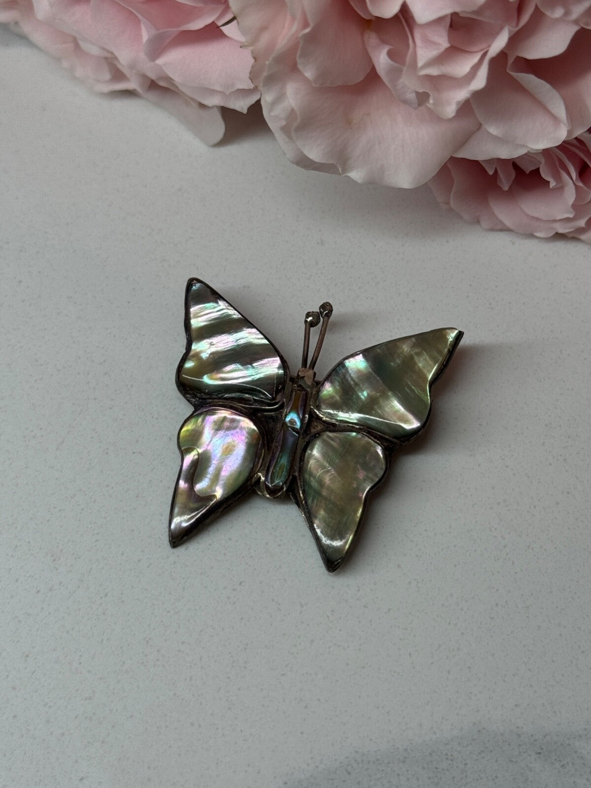 925 Sterling Silver Abalone Brooch Butterfly Length 1.5 In