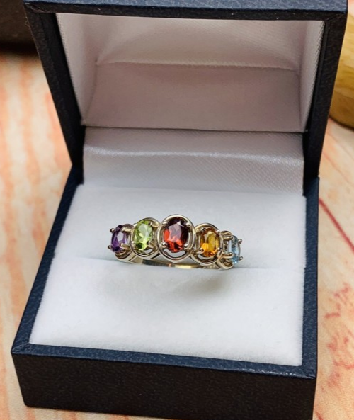 925 Sterling Silver Multi Gemstones Ring Size 9.5