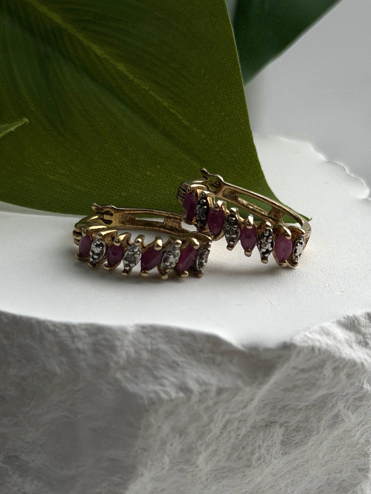 925 Sterling Silver Gold Plated Ruby Earrings