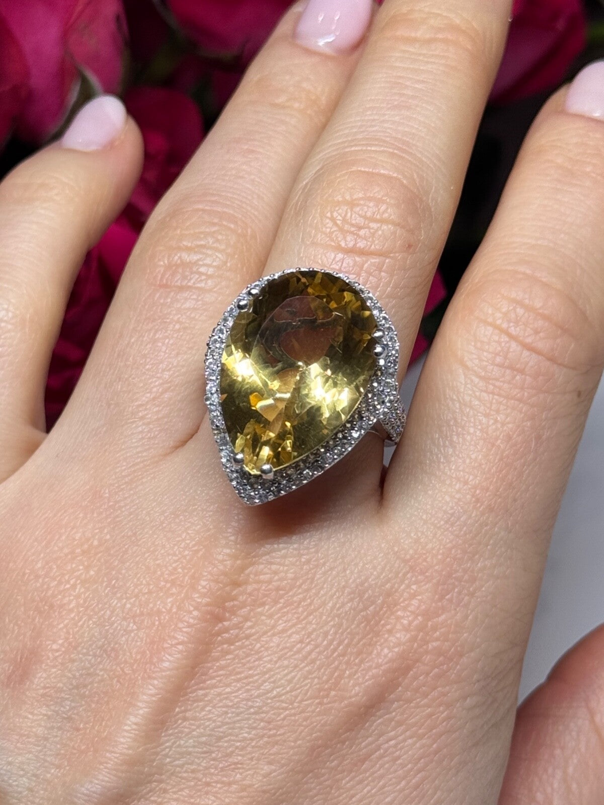 925 Sterling Silver Citrine & Beryl Ring Size 8.5