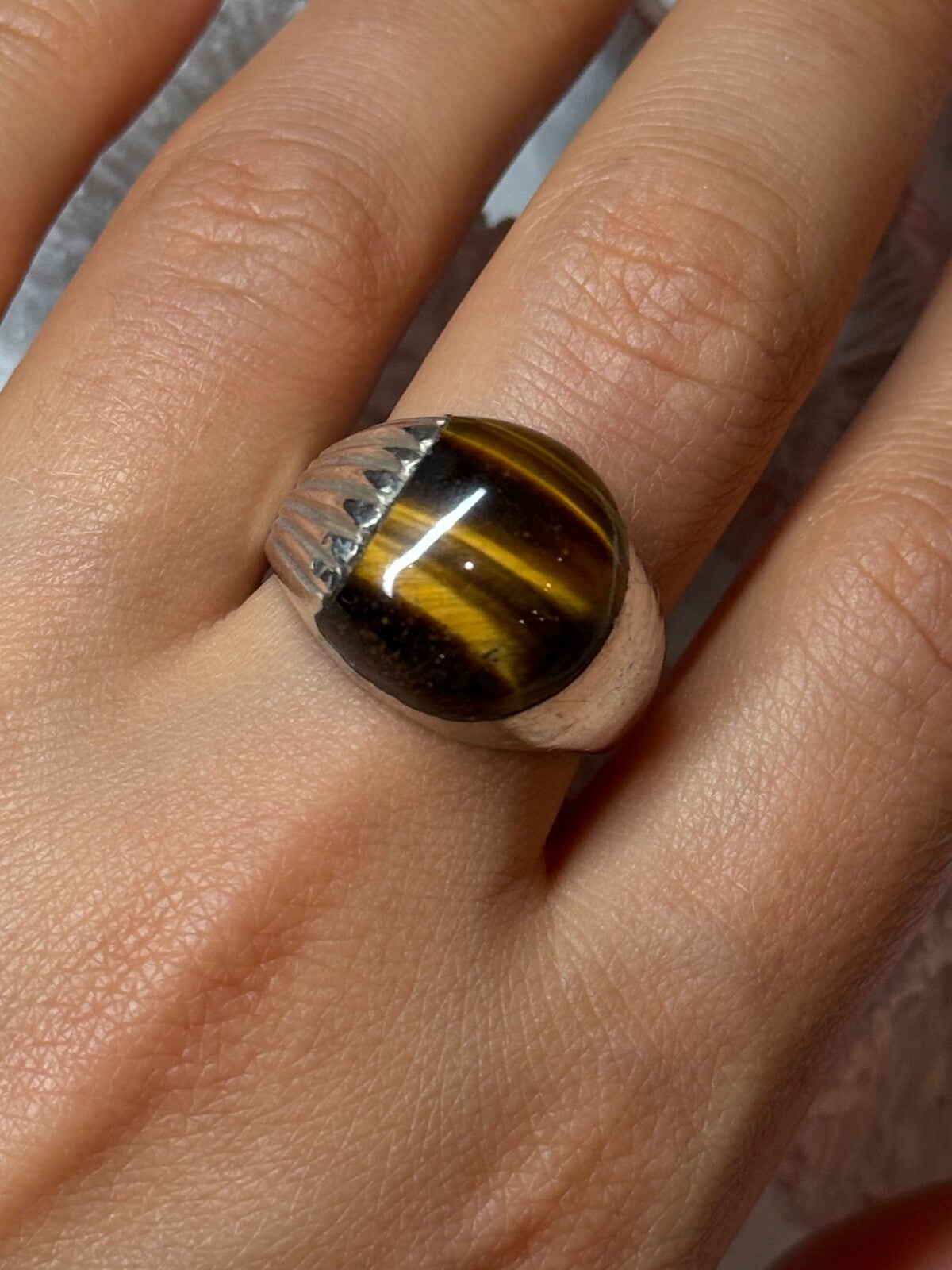 925 Sterling Silver Amber Men'S Ring Size 9