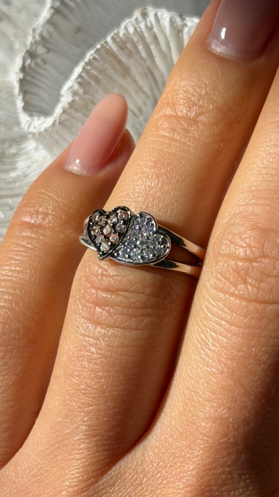 925 Sterling Silver Yellow & White Cz Heart Ring Size 6