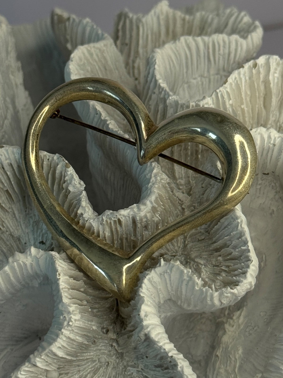 925 Sterling Silver Heart Brooch Length 1.90 Inch