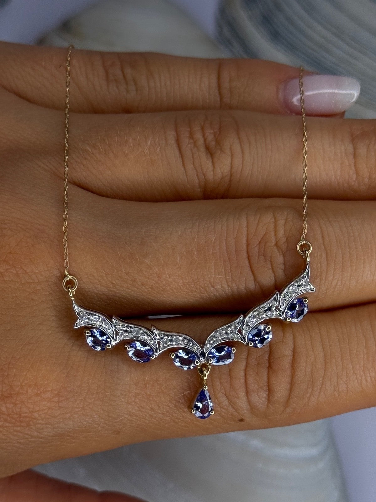 VJL 10K Yellow Gold Tanzanite & Diamond Necklace Length 18 inch