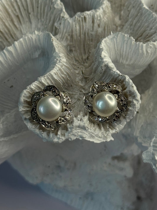 Beautiful 925 Sterling Silver Pearl Earrings Length 0.60 Inch