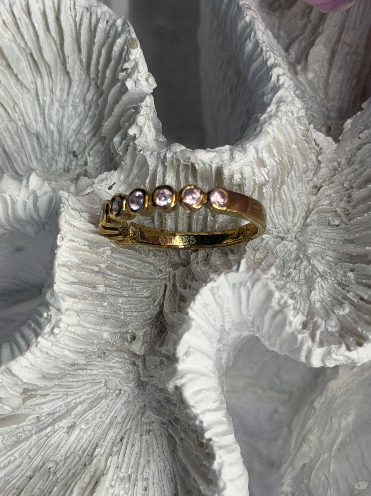 925 Sterling Silver Gold Plated Morganite Ring Size 6