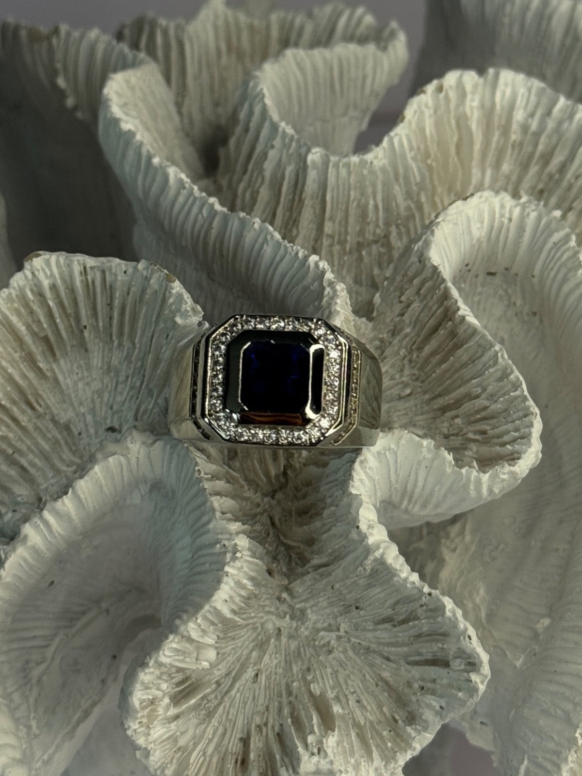 Mens 925 Sterling Silver Sapphire & Beryl Ring Size 10