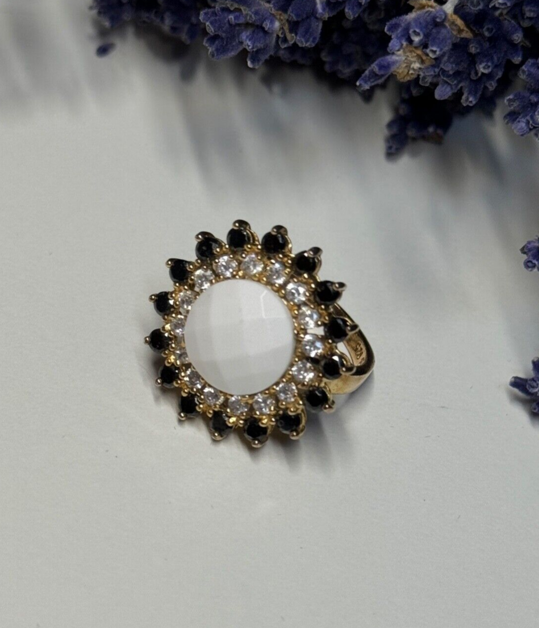 925 Sterling Silver Agate, White & Blue Sapphire Ring Size 7