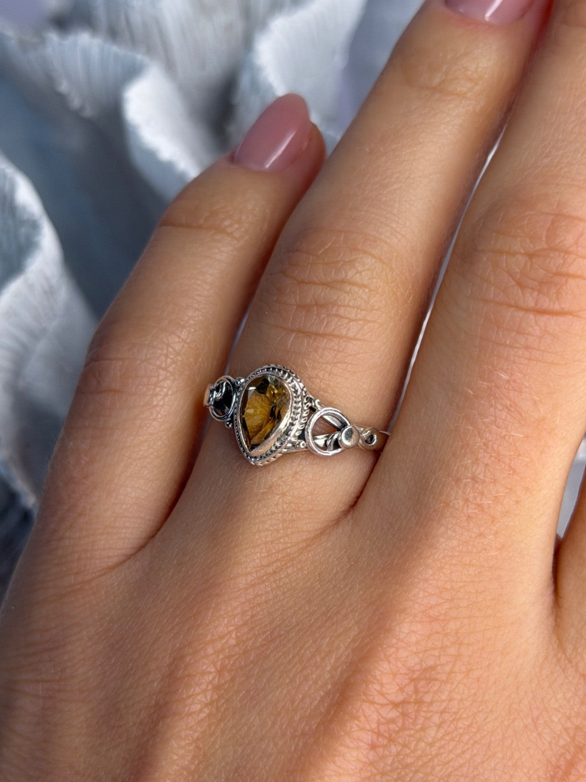 925 Sterling Silver Citrine Ring Size 7