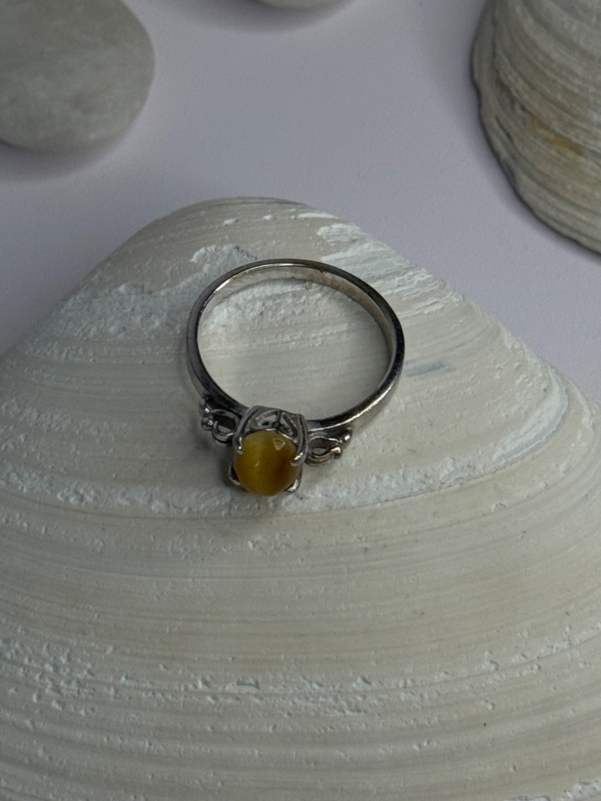925 Sterling Silver Yellow Jade Ring Size 7