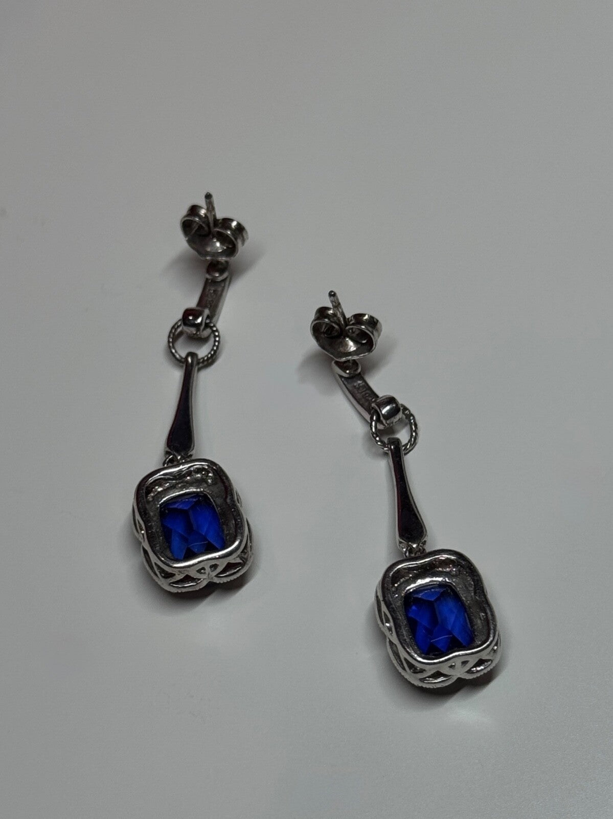 925 Sterling Silver Sapphire Earrings Length 1.5 Inch