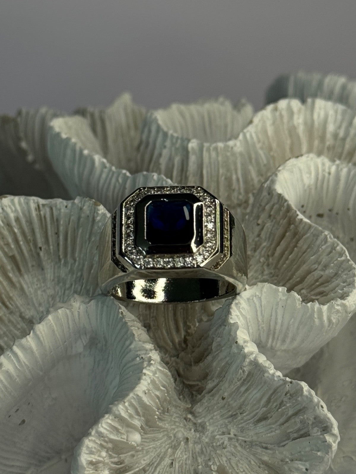 Mens 925 Sterling Silver Sapphire & Beryl Ring Size 10