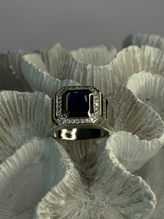 Mens 925 Sterling Silver Sapphire & Beryl Ring Size 10