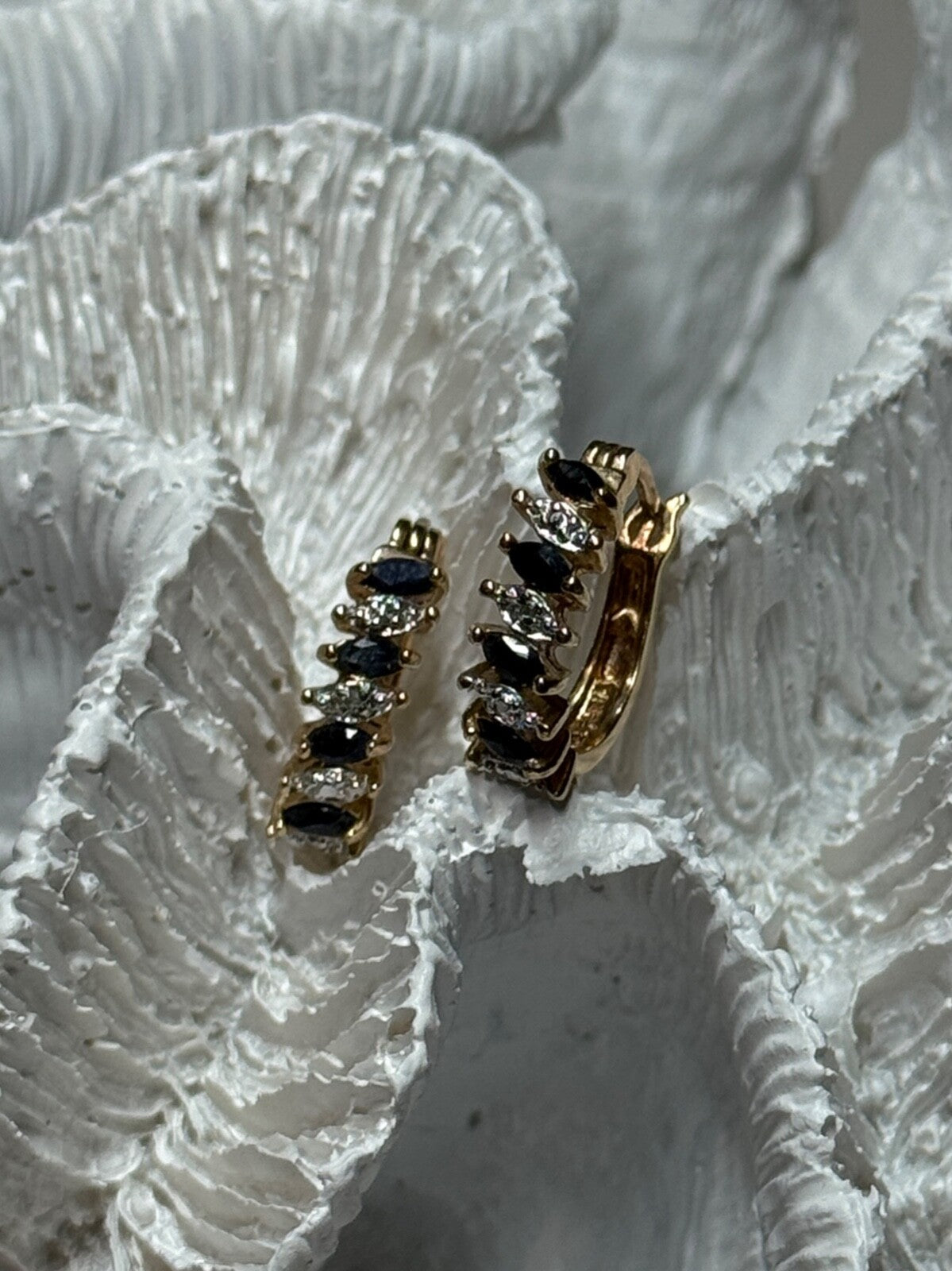 925 Sterling Silver Gold Plated Sapphire Earrings Length 0.8 Inch