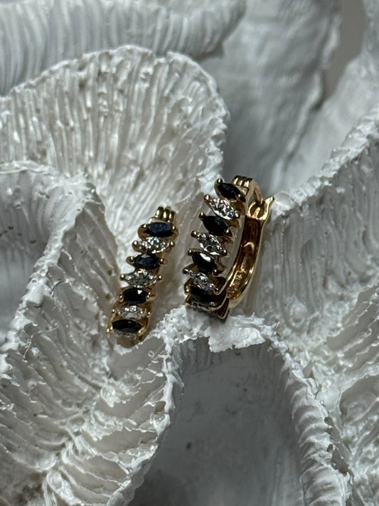 925 Sterling Silver Gold Plated Sapphire Earrings Length 0.8 Inch