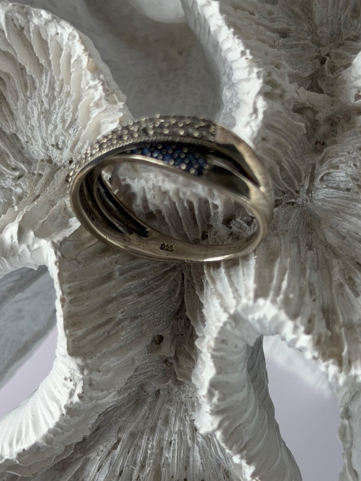 925 Sterling Silver White & Blue Spinel Ring Size 9.5