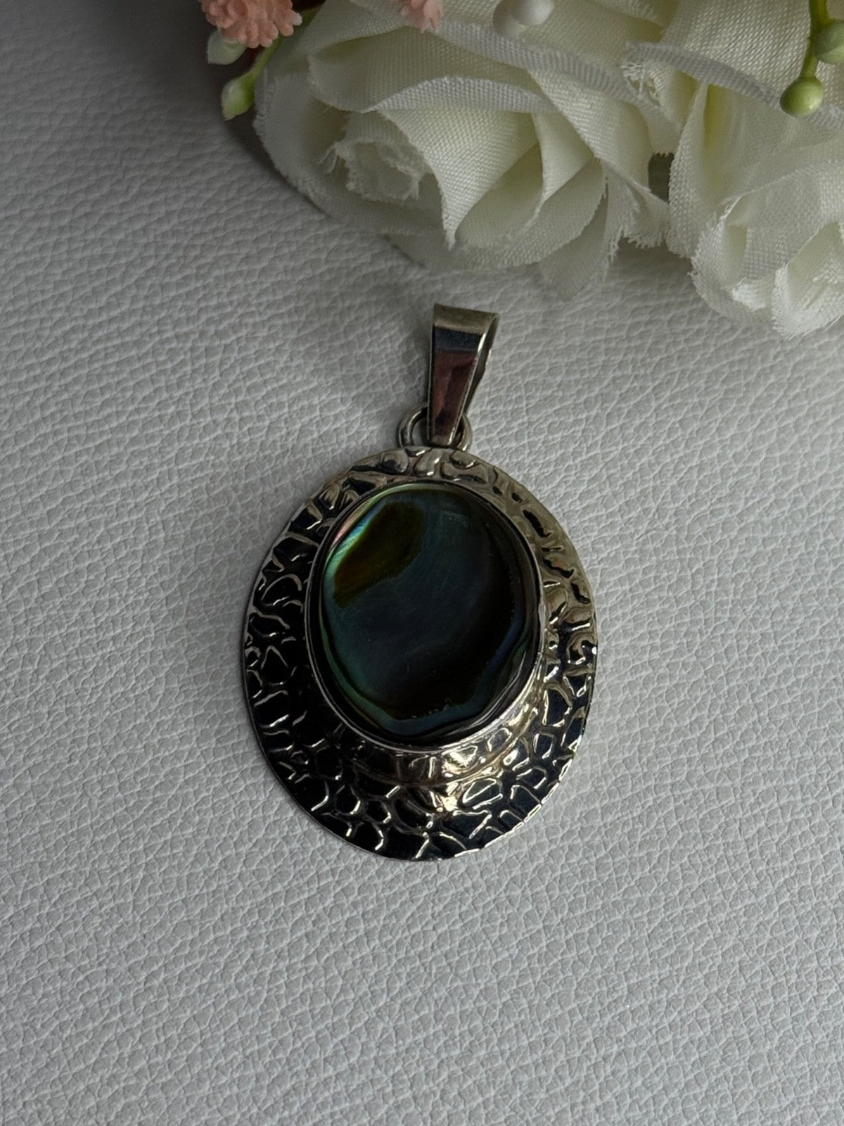 Vintage 925 Sterling Silver Abalone Pendant Length 2.10 Inch