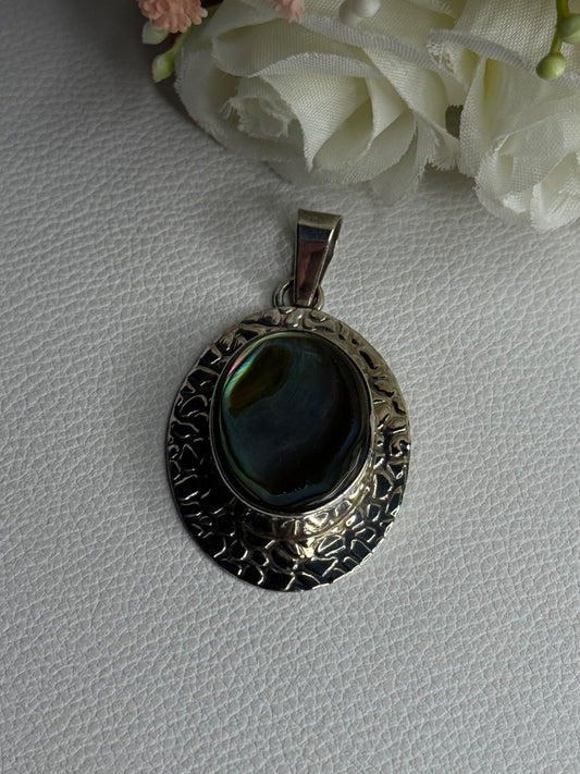 Vintage 925 Sterling Silver Abalone Pendant Length 2.10 Inch