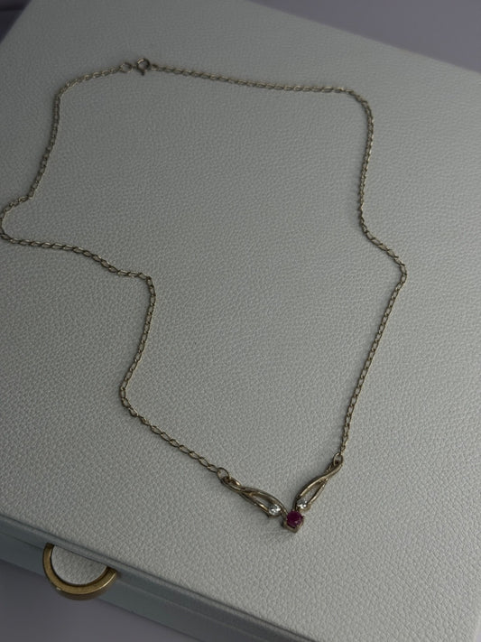 925 Sterling Silver Ruby & Beryl Necklace Length 18 Inch