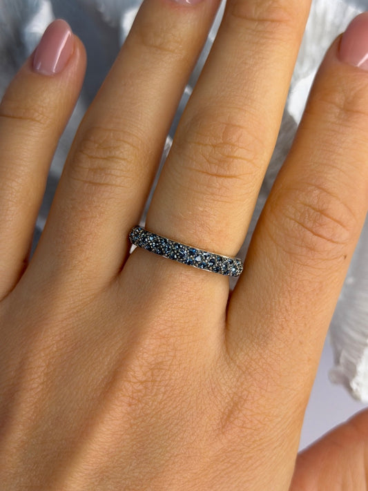 925 Sterling Silver Aquamarine Band Ring Size 8