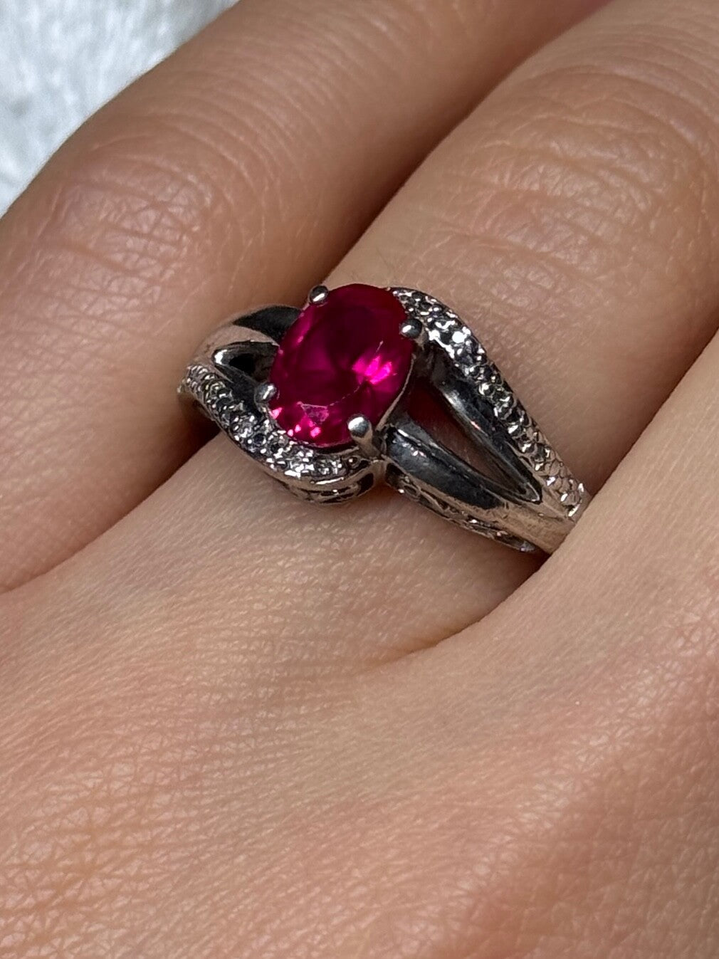925 Sterling Silver Ruby Ring Size 6